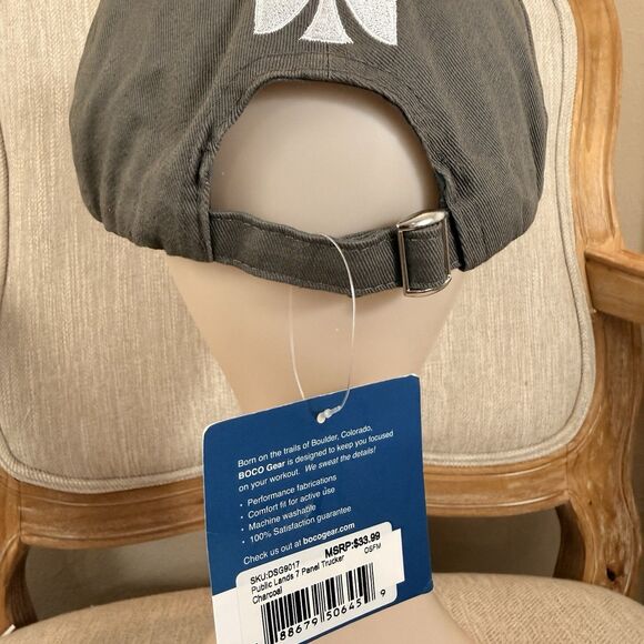 New Boco Gear Public Lands Hat Cap Gray 7 Panel Adjustable Strap 100% Cotton - Picture 4 of 12
